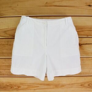 Studio Works Casual Shorts Womens Size 12 White Cotton Blend Pockets Belt‎ Loops